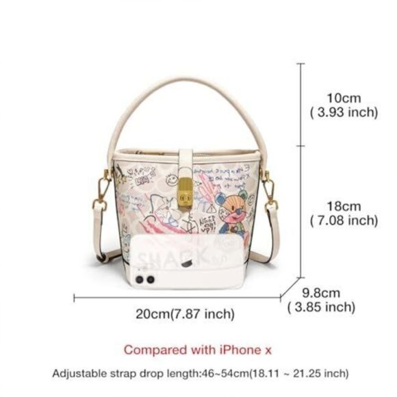 FOXLOVER Coated Canvas Small Bucket Crossbody/Shoulder Bag Purse Graffiti-NWT - Picture 5 of 7